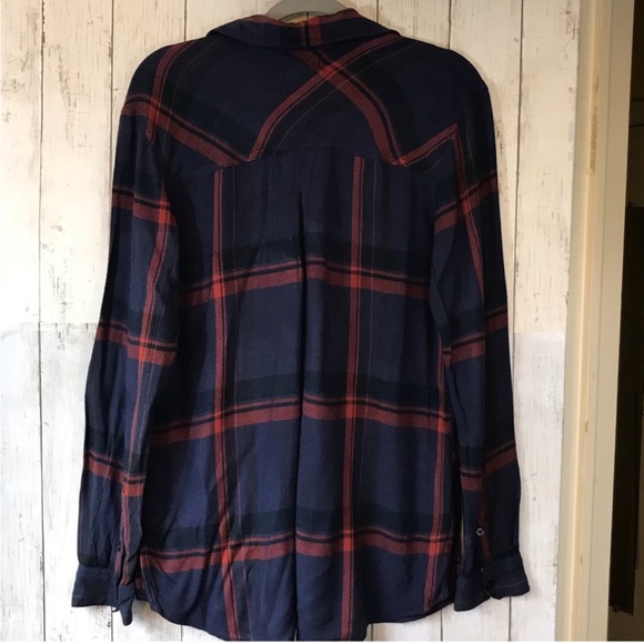BDG Urban Outfitters Navy & Red Plaid Long Sleeve Button Up Shirt Size Large - Picture 2 of 10